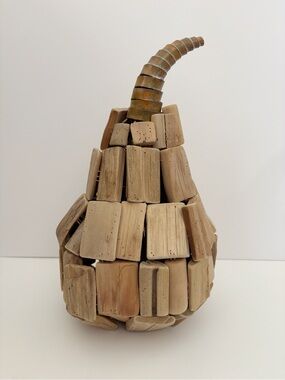 Rustic Driftwood & Metal Pear Sculpture 11.5 " X 6.5" Natural Wood Neutral Decor